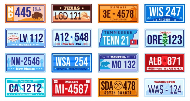 American car number plate set.