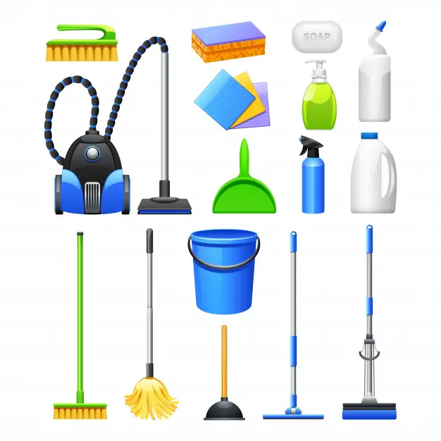 Cleaning equipment and accessories realistic icons collection with vacuum cleaner brushes Free Vector