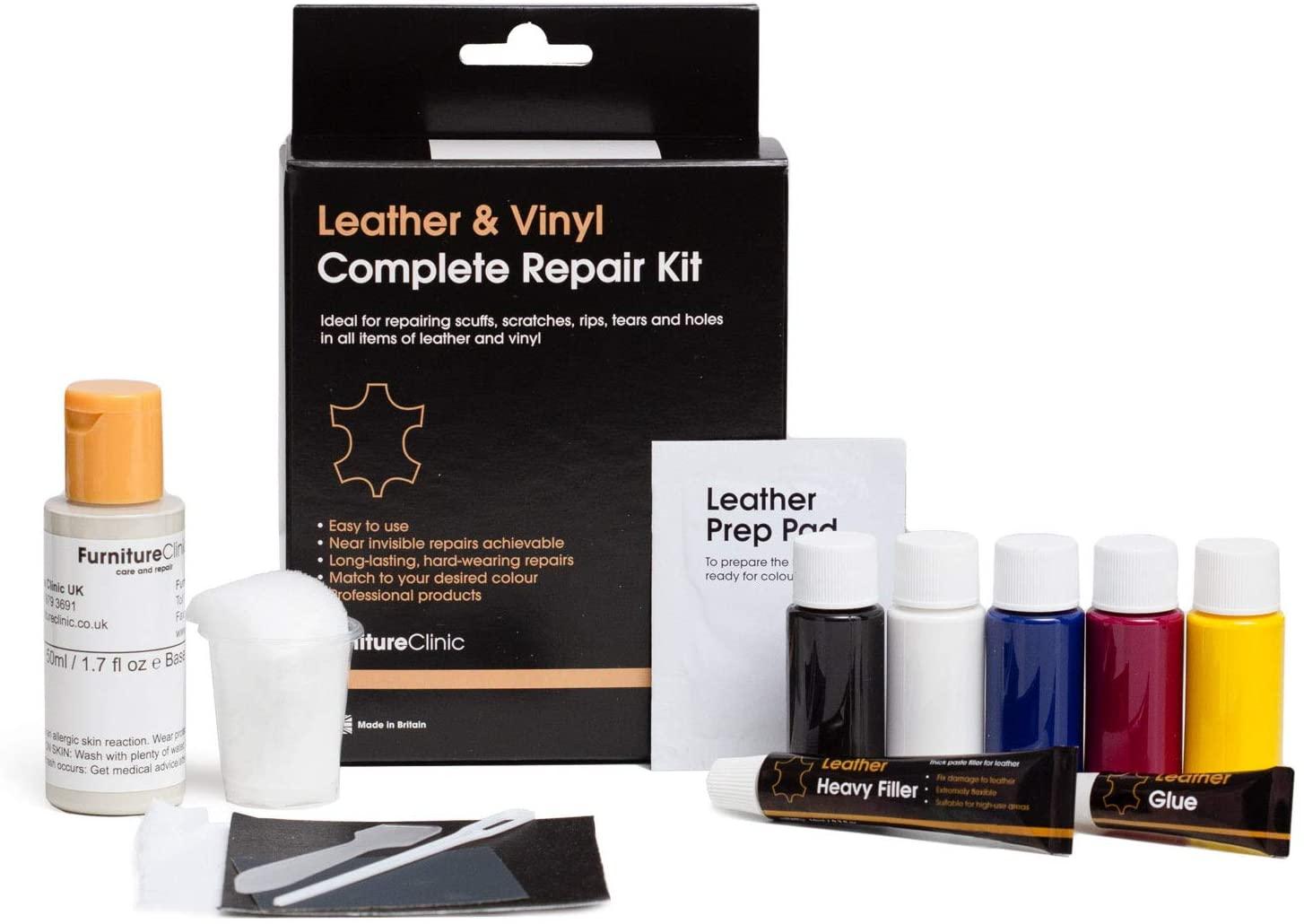 Furniture Clinic Complete Leather Repair Kit (Red) -12 Colour Options for Sofas, Car Seats - Matches All Shades of Leather - Patch, Fill & Touch up Scratches, tears and Other Damaged Areas: